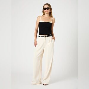 French Connection Harry Suiting Cream Wide-Leg Trousers Size Large